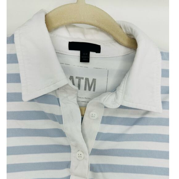 ATM Anthony Thomas Melillo Stripe Jersey Short Sleeve Polo Powder Blue Small - Picture 4 of 8